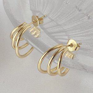 [18k Gold Plated] Triple Line Stud Earrings